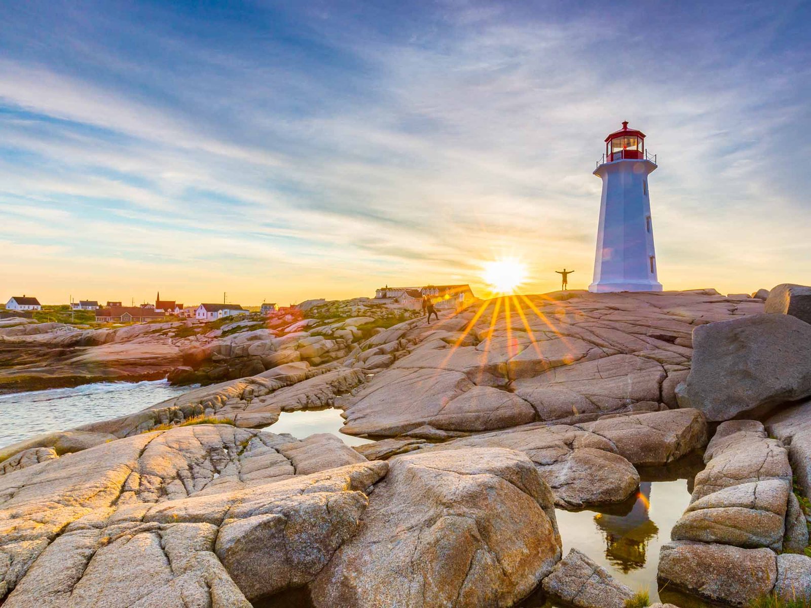 a lighthouse sitting on top of a rocky shore